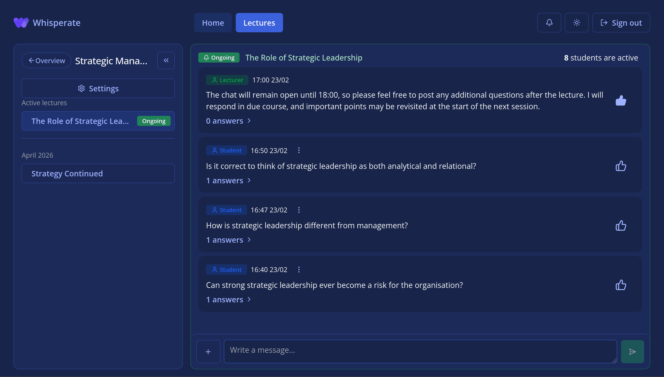 Screenshot of chat feature